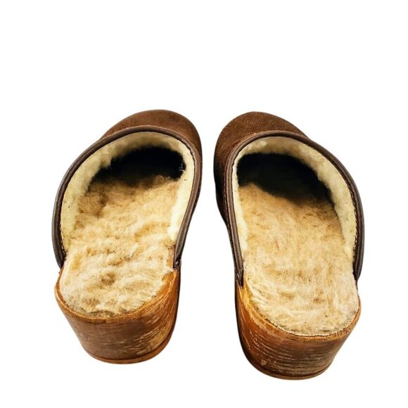 Sven Swedish Shearling Clogs Brown Suede Wood Sole Slip-On Mules 36 - Picture 8 of 10